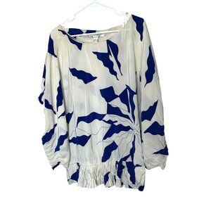 Diane Von Furstenberg Blue & White Abstract Print Silk Blouse  Size 10